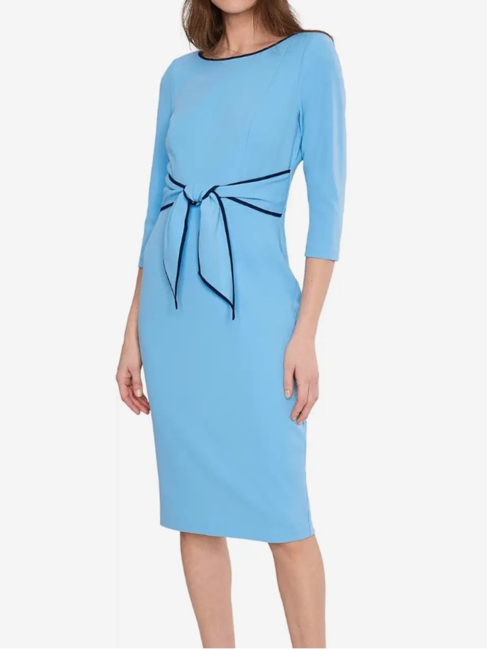 Adrianna Papell Tipped Crepe Tie Dress Size 4 Water Blue Navy NWT